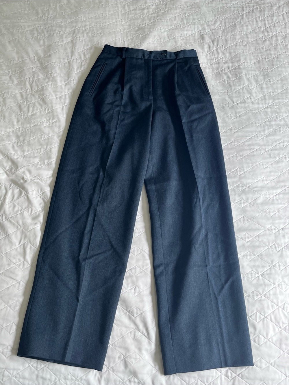 High-Rise Wide-Leg Trousers in Navy Blue